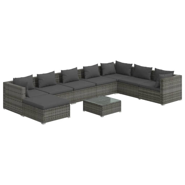 9-tlg. Garten-Lounge-Set mit Kissen Poly Rattan Grau