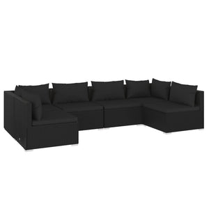 6-tlg. Garten-Lounge-Set mit Kissen Poly Rattan Schwarz