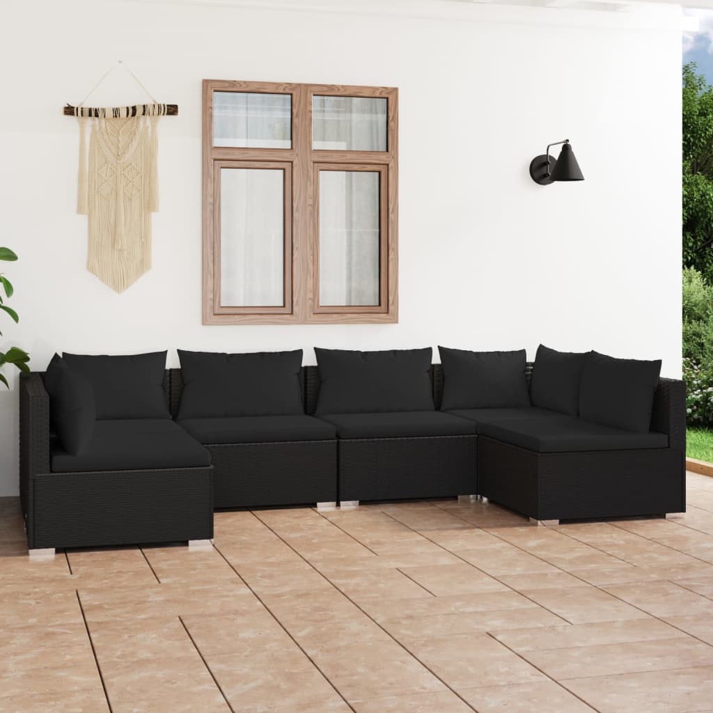 6-tlg. Garten-Lounge-Set mit Kissen Poly Rattan Schwarz