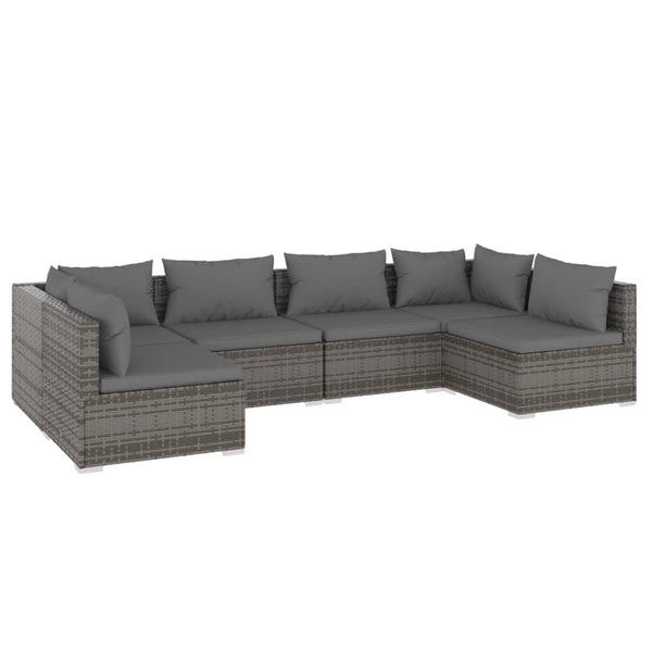 6-tlg. Garten-Lounge-Set mit Kissen Poly Rattan Grau