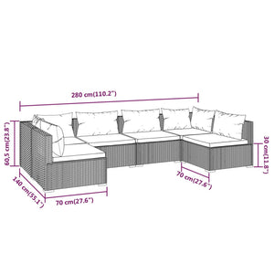 6-tlg. Garten-Lounge-Set mit Kissen Poly Rattan Grau