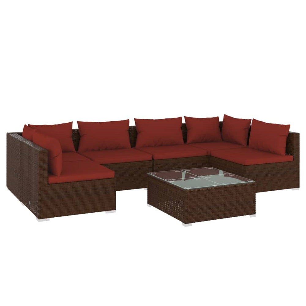 7-tlg. Garten-Lounge-Set mit Kissen Poly Rattan Braun