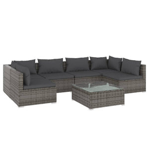 7-tlg. Garten-Lounge-Set mit Kissen Poly Rattan Grau