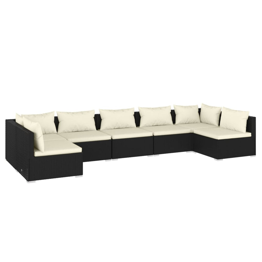 7-tlg. Garten-Lounge-Set mit Kissen Poly Rattan Schwarz