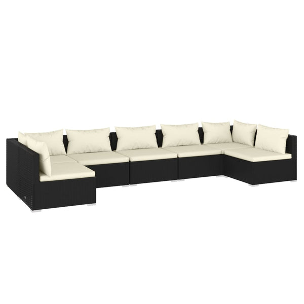 7-tlg. Garten-Lounge-Set mit Kissen Poly Rattan Schwarz