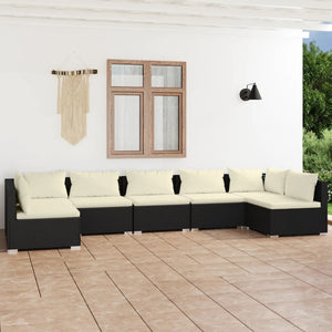 7-tlg. Garten-Lounge-Set mit Kissen Poly Rattan Schwarz