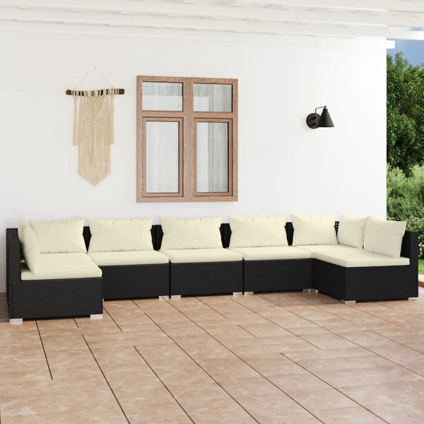 7-tlg. Garten-Lounge-Set mit Kissen Poly Rattan Schwarz