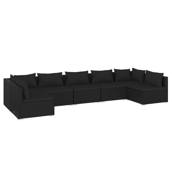 7-tlg. Garten-Lounge-Set mit Kissen Poly Rattan Schwarz