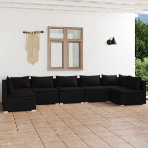 7-tlg. Garten-Lounge-Set mit Kissen Poly Rattan Schwarz