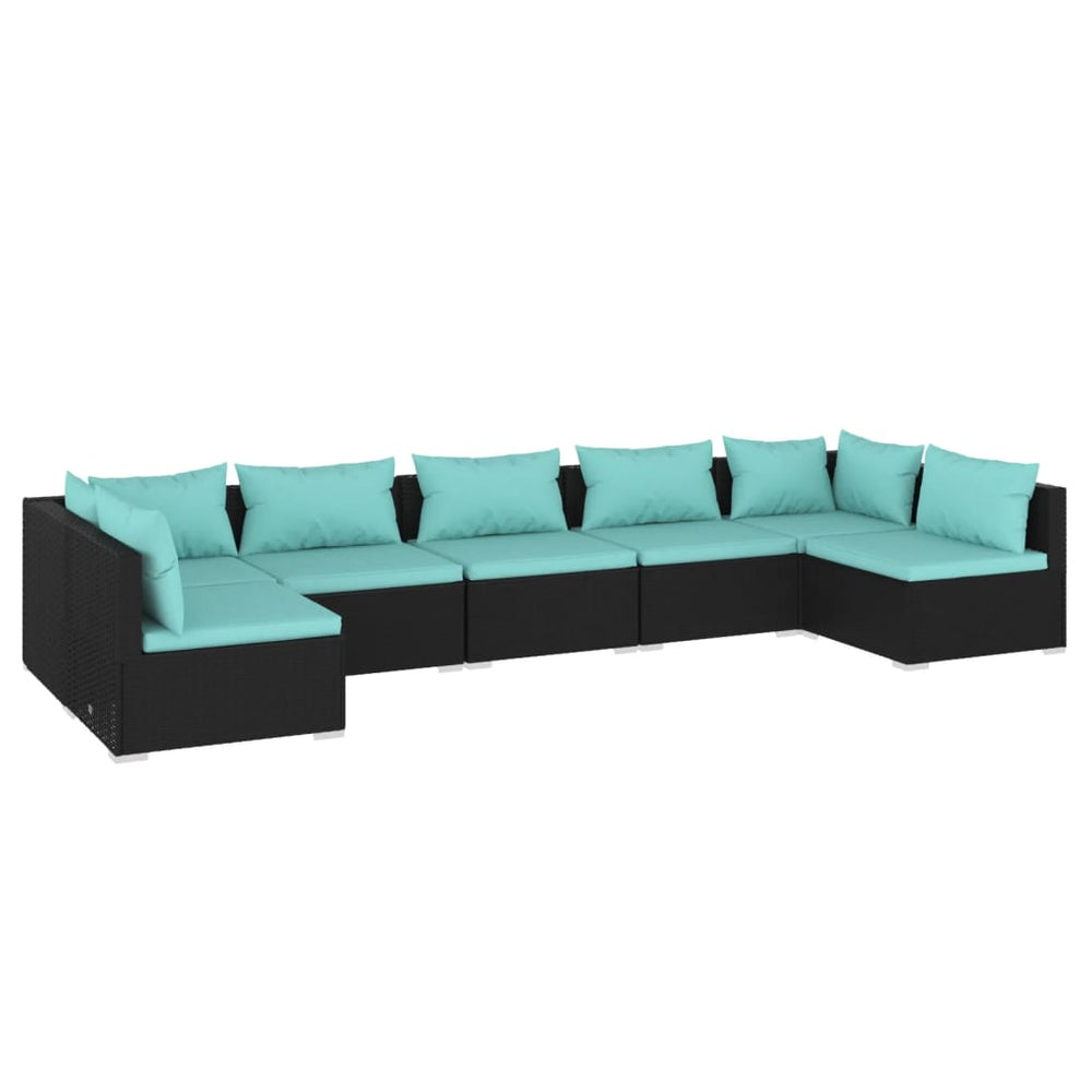 7-tlg. Garten-Lounge-Set mit Kissen Poly Rattan Schwarz