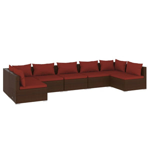 7-tlg. Garten-Lounge-Set mit Kissen Poly Rattan Braun