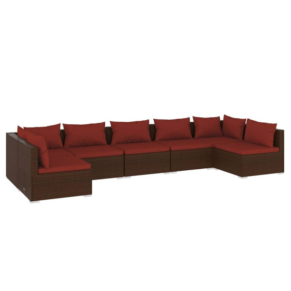 7-tlg. Garten-Lounge-Set mit Kissen Poly Rattan Braun
