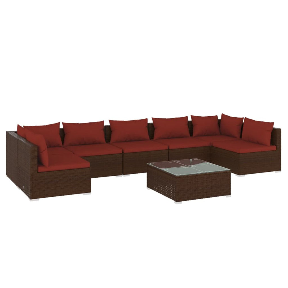 8-tlg. Garten-Lounge-Set mit Kissen Poly Rattan Braun