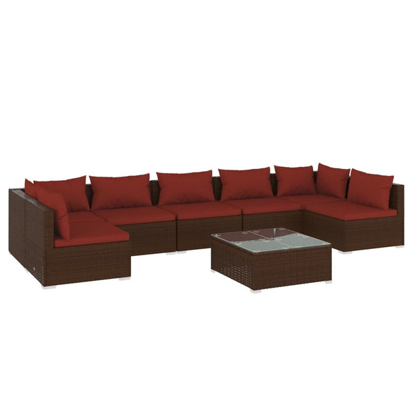 8-tlg. Garten-Lounge-Set mit Kissen Poly Rattan Braun