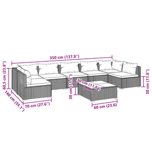 8-tlg. Garten-Lounge-Set mit Kissen Poly Rattan Grau