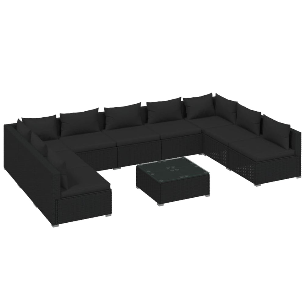 10-tlg. Garten-Lounge-Set mit Kissen Poly Rattan Schwarz