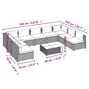 10-tlg. Garten-Lounge-Set mit Kissen Poly Rattan Braun