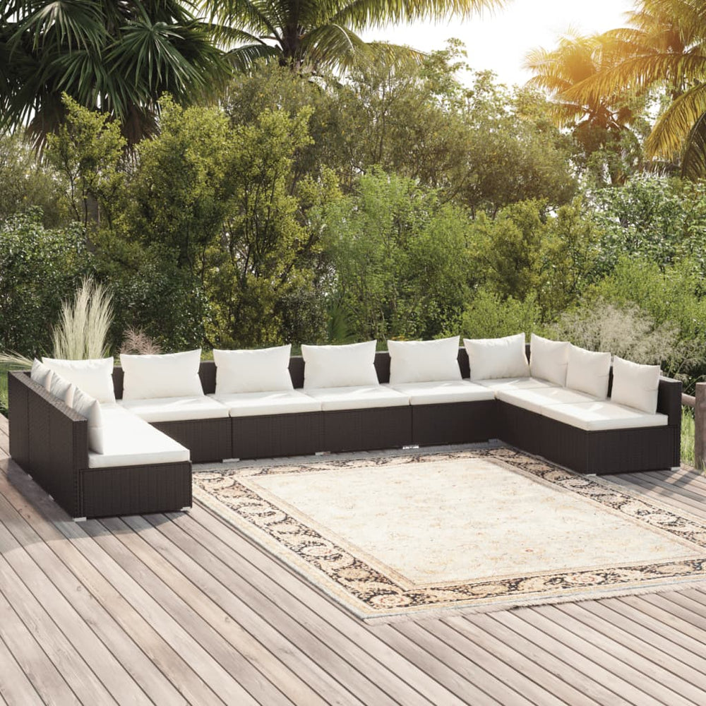 10-tlg. Garten-Lounge-Set mit Kissen Poly Rattan Schwarz