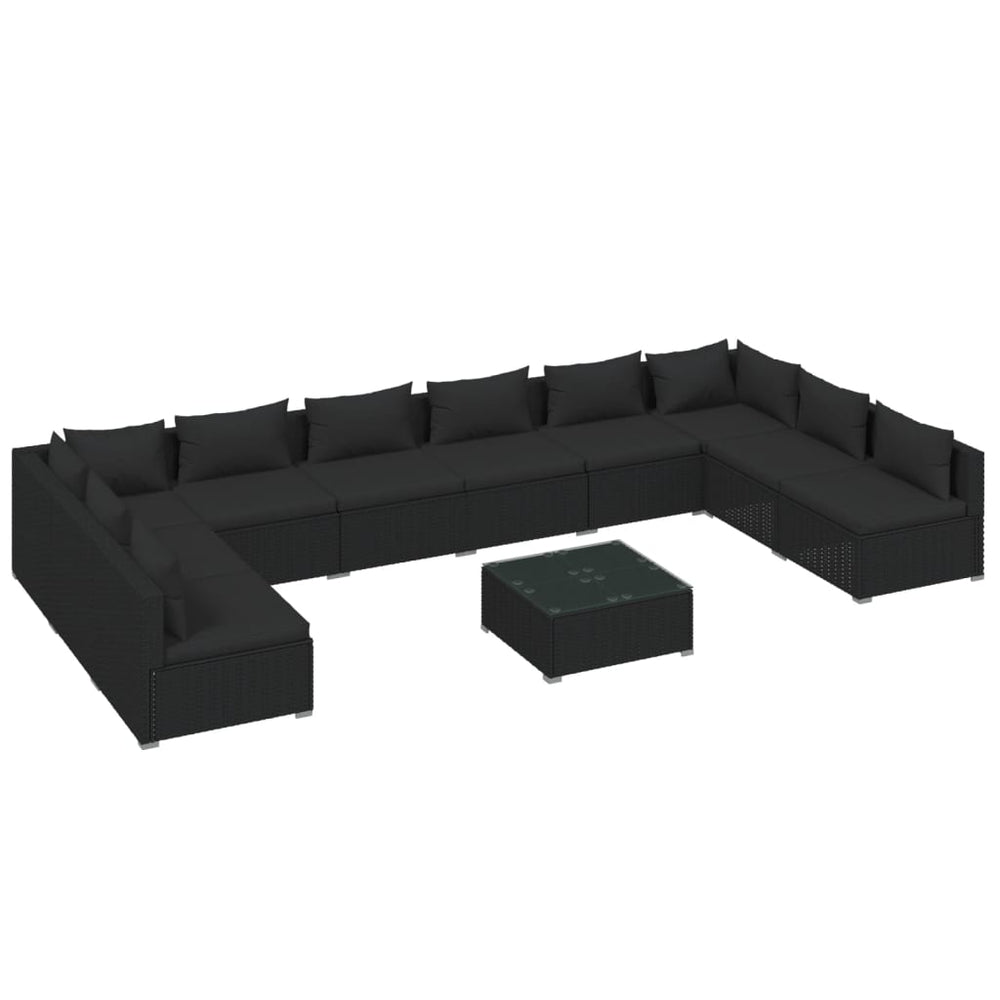 11-tlg. Garten-Lounge-Set mit Kissen Poly Rattan Schwarz