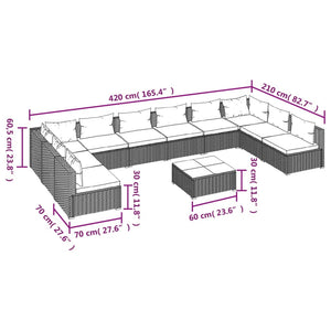 11-tlg. Garten-Lounge-Set mit Kissen Poly Rattan Schwarz