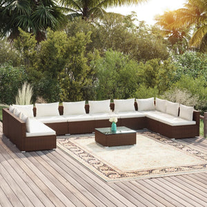 11-tlg. Garten-Lounge-Set mit Kissen Poly Rattan Braun