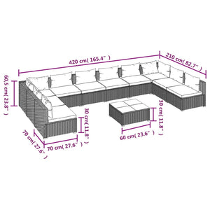 11-tlg. Garten-Lounge-Set mit Kissen Poly Rattan Grau