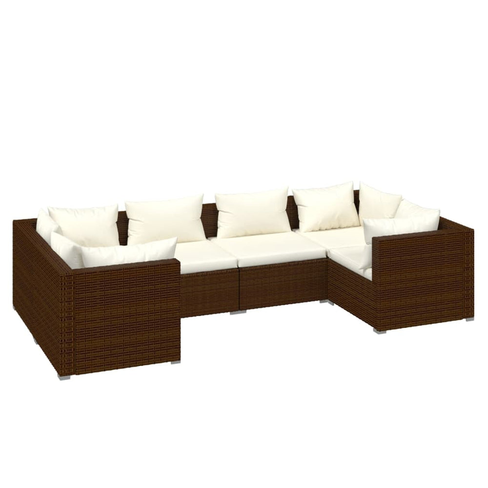 vidaXL Salon de jardin 6 pcs avec coussins résine tressée Marron