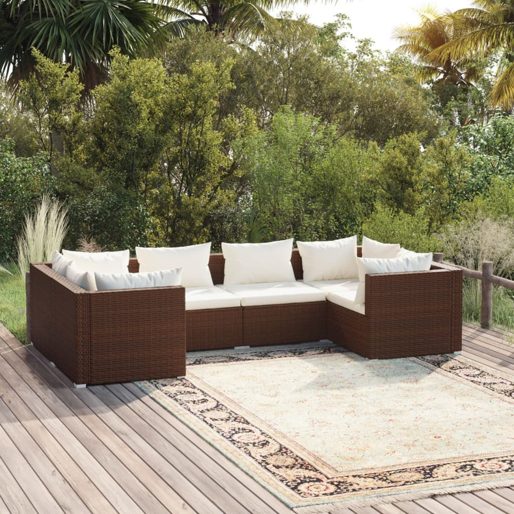 vidaXL Salon de jardin 6 pcs avec coussins résine tressée Marron