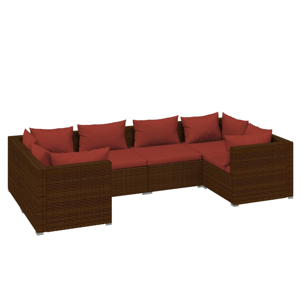 vidaXL Salon de jardin 6 pcs avec coussins résine tressée Marron