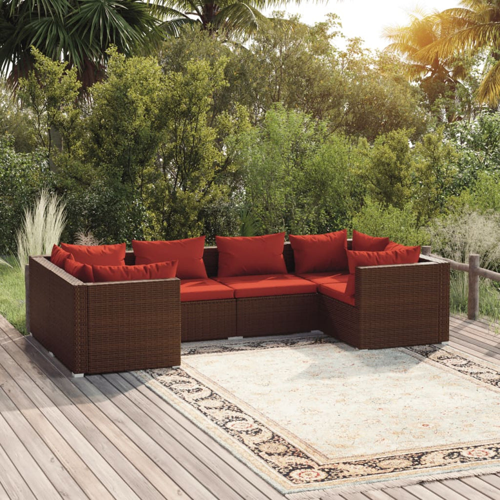 vidaXL Salon de jardin 6 pcs avec coussins résine tressée Marron