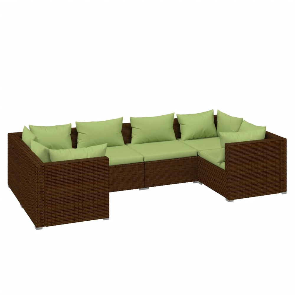 vidaXL Salon de jardin 6 pcs avec coussins résine tressée Marron