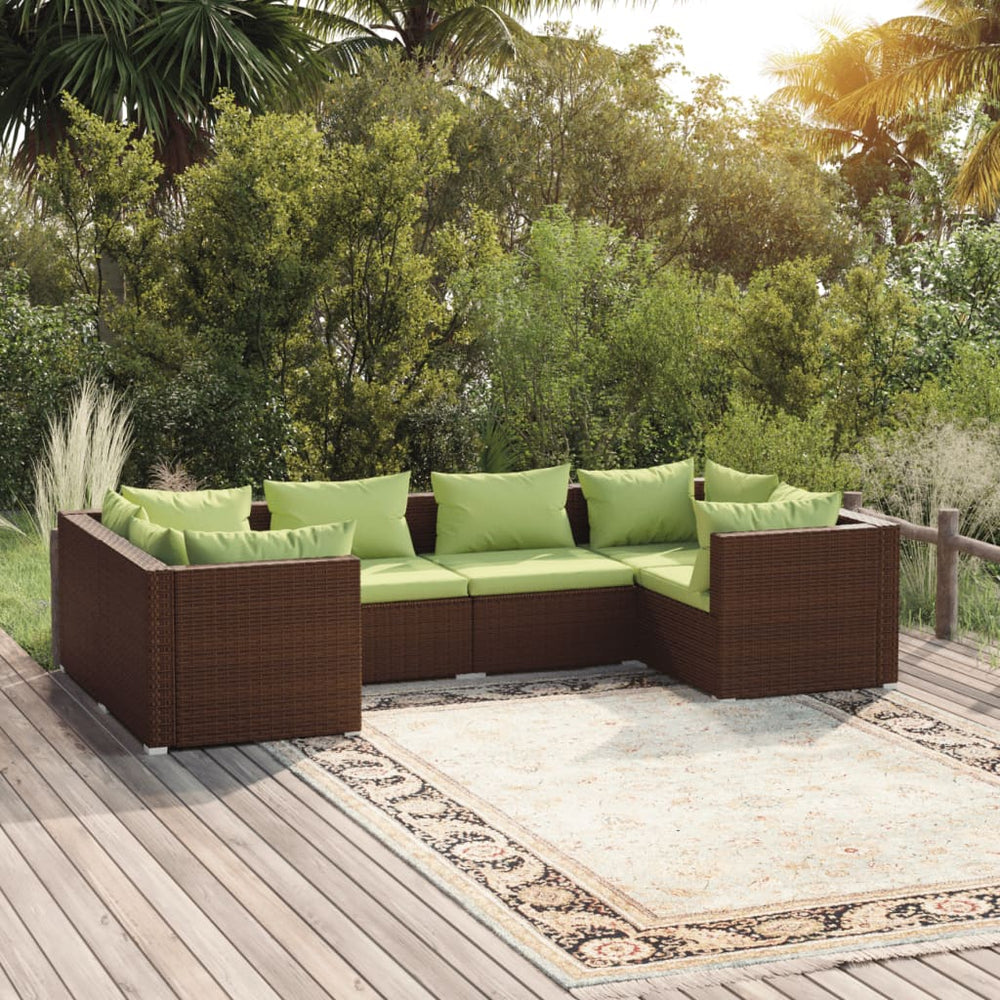 vidaXL Salon de jardin 6 pcs avec coussins résine tressée Marron