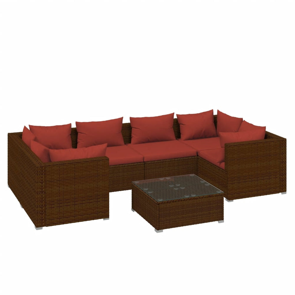 vidaXL Salon de jardin 7 pcs avec coussins résine tressée marron