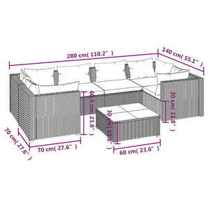 7-tlg. Garten-Lounge-Set mit Kissen Poly Rattan Braun