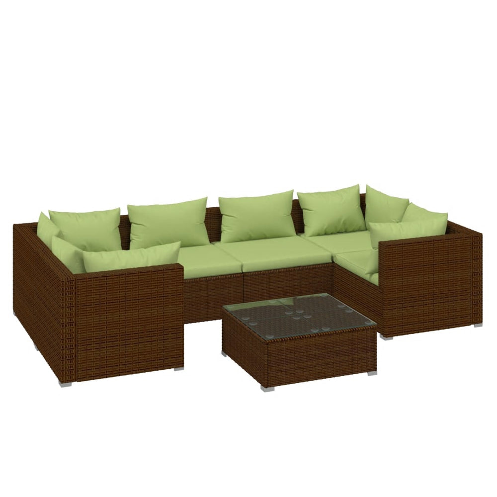 vidaXL Salon de jardin 7 pcs avec coussins résine tressée marron