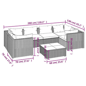 7-tlg. Garten-Lounge-Set mit Kissen Poly Rattan Braun