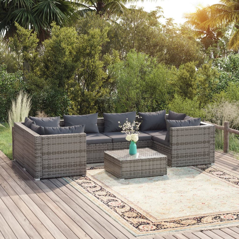 vidaXL Salon de jardin 7 pcs avec coussins résine tressée gris