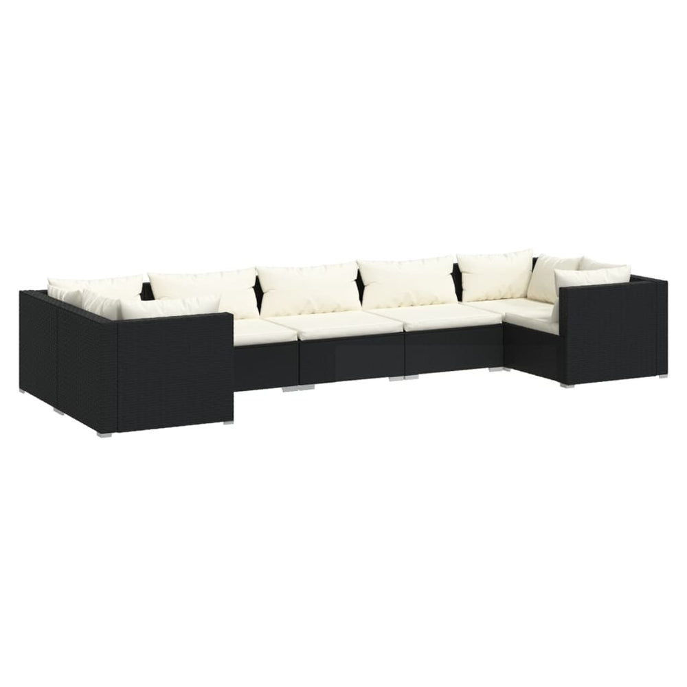 vidaXL Salon de jardin 7 pièces avec coussins résine tressée noir