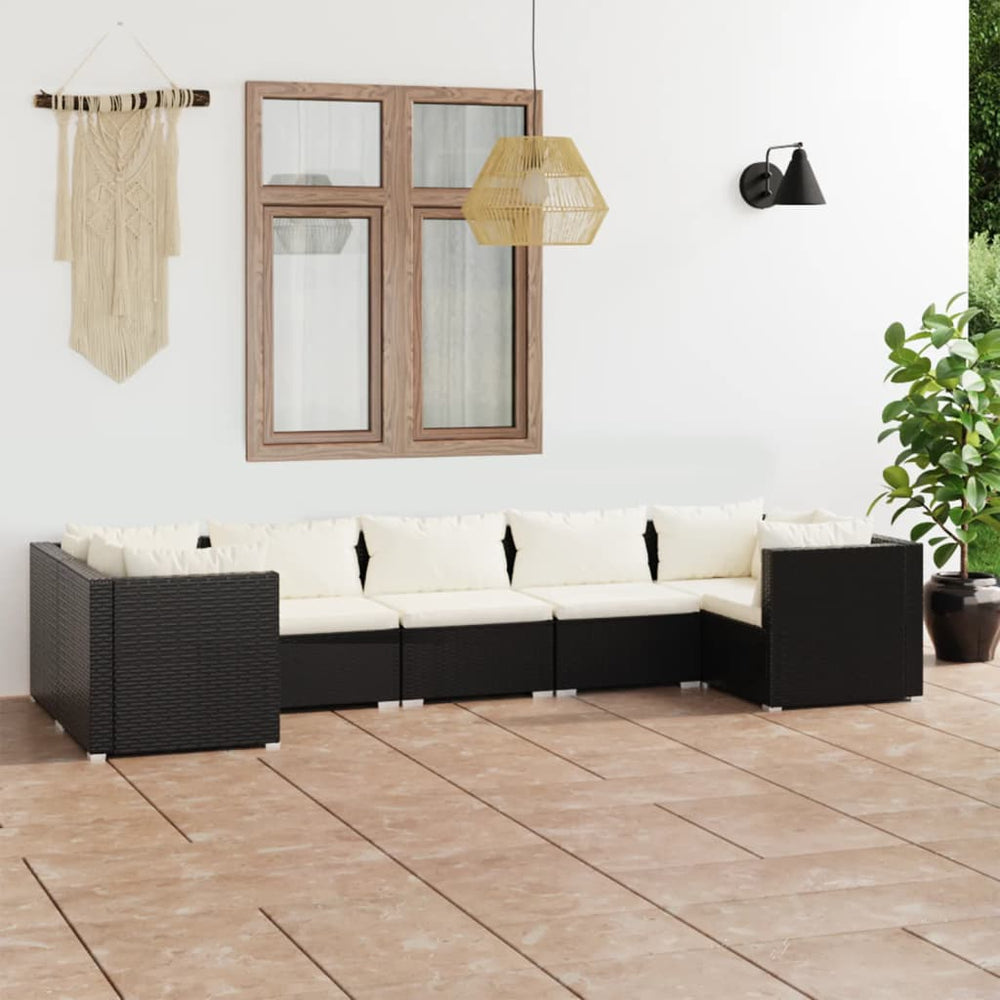 vidaXL Salon de jardin 7 pièces avec coussins résine tressée noir