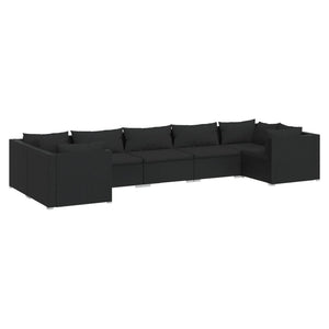 7-tlg. Garten-Lounge-Set mit Kissen Poly Rattan Schwarz
