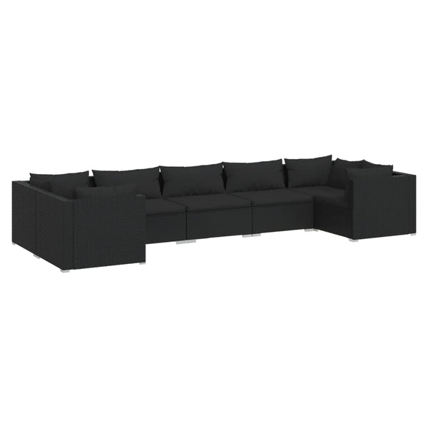 7-tlg. Garten-Lounge-Set mit Kissen Poly Rattan Schwarz
