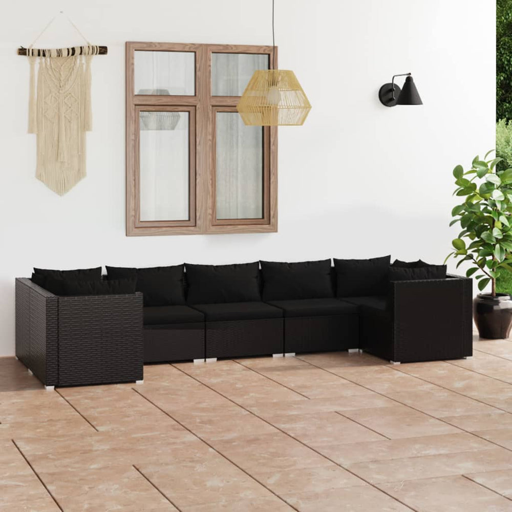 vidaXL Salon de jardin 7 pièces avec coussins résine tressée noir