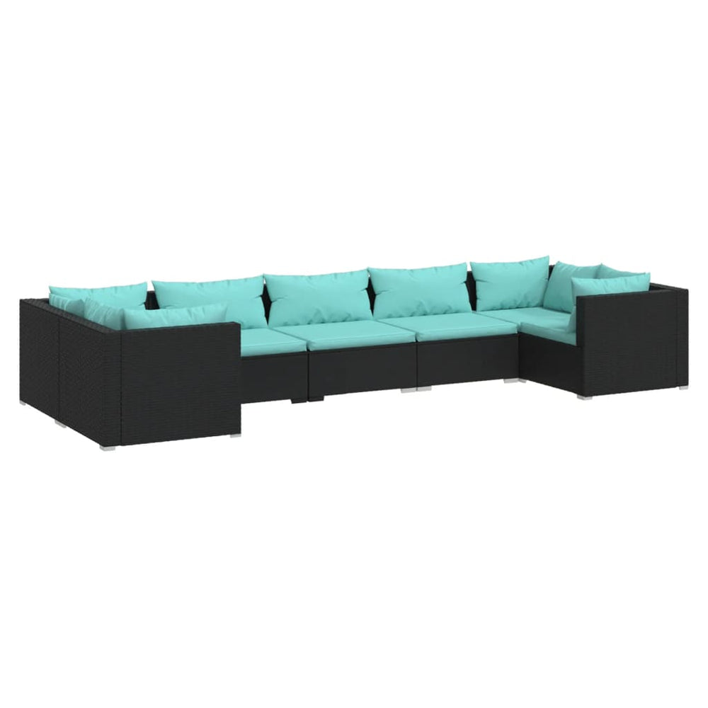 vidaXL Salon de jardin 7 pièces avec coussins résine tressée noir