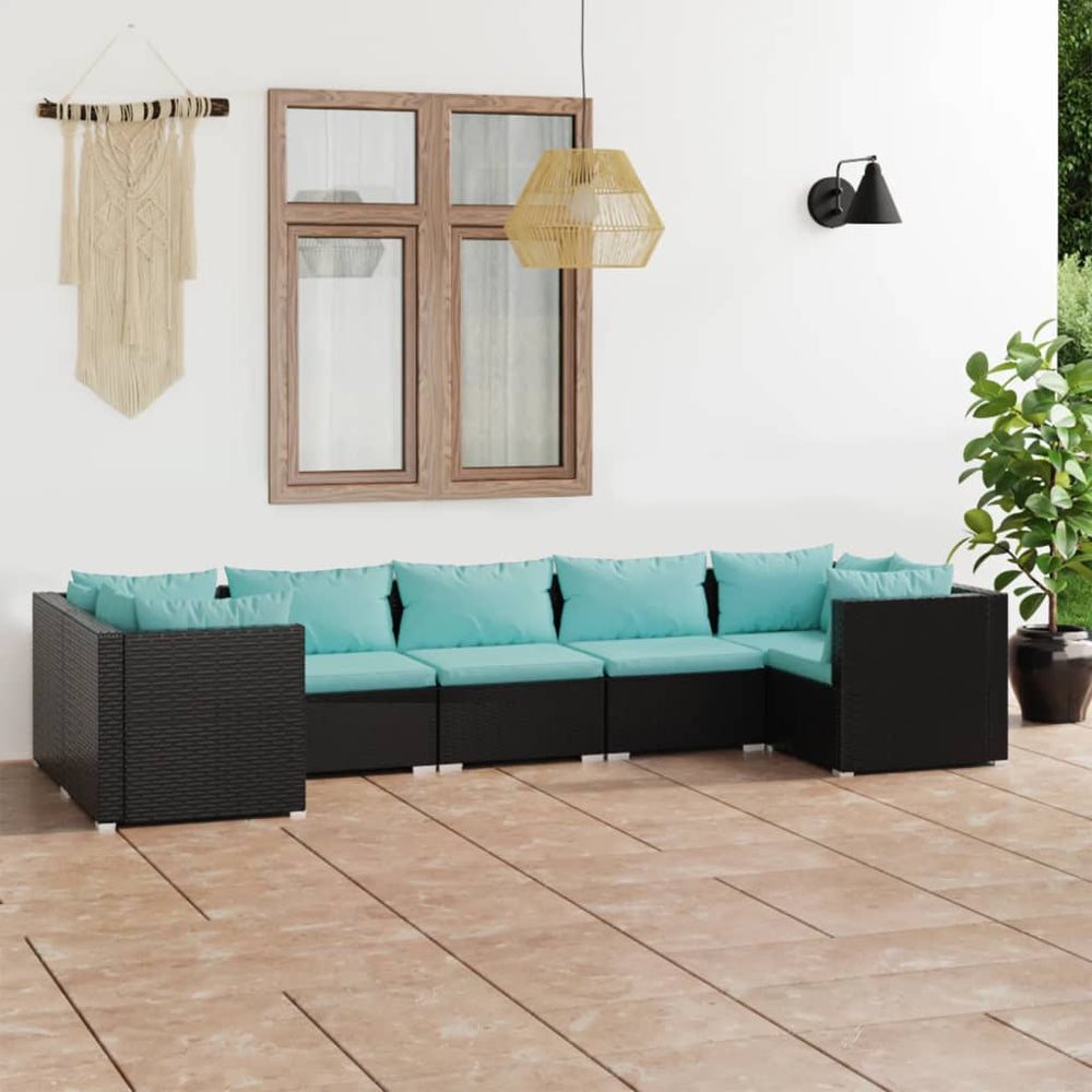 vidaXL Salon de jardin 7 pièces avec coussins résine tressée noir