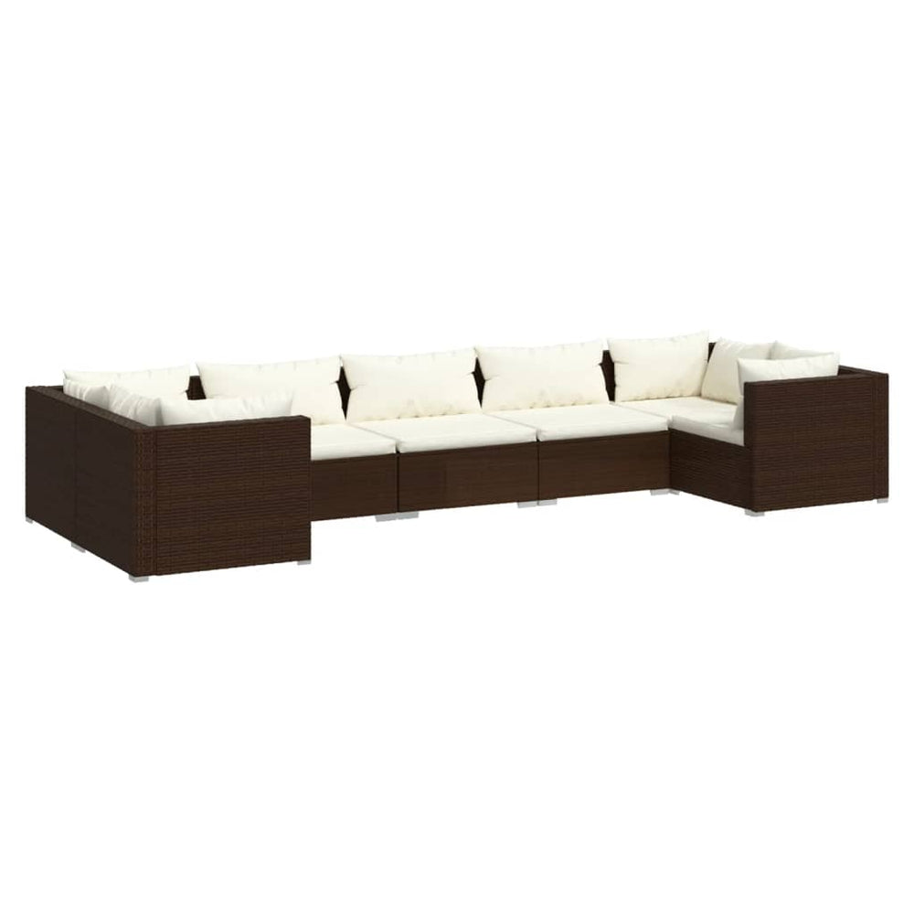 vidaXL Salon de jardin 7 pcs avec coussins résine tressée marron