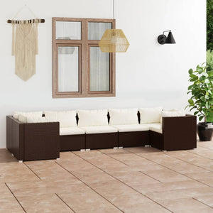 7-tlg. Garten-Lounge-Set mit Kissen Poly Rattan Braun