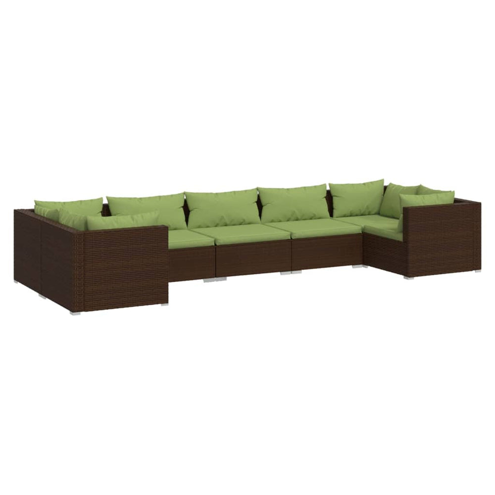 vidaXL Salon de jardin 7 pcs avec coussins résine tressée marron