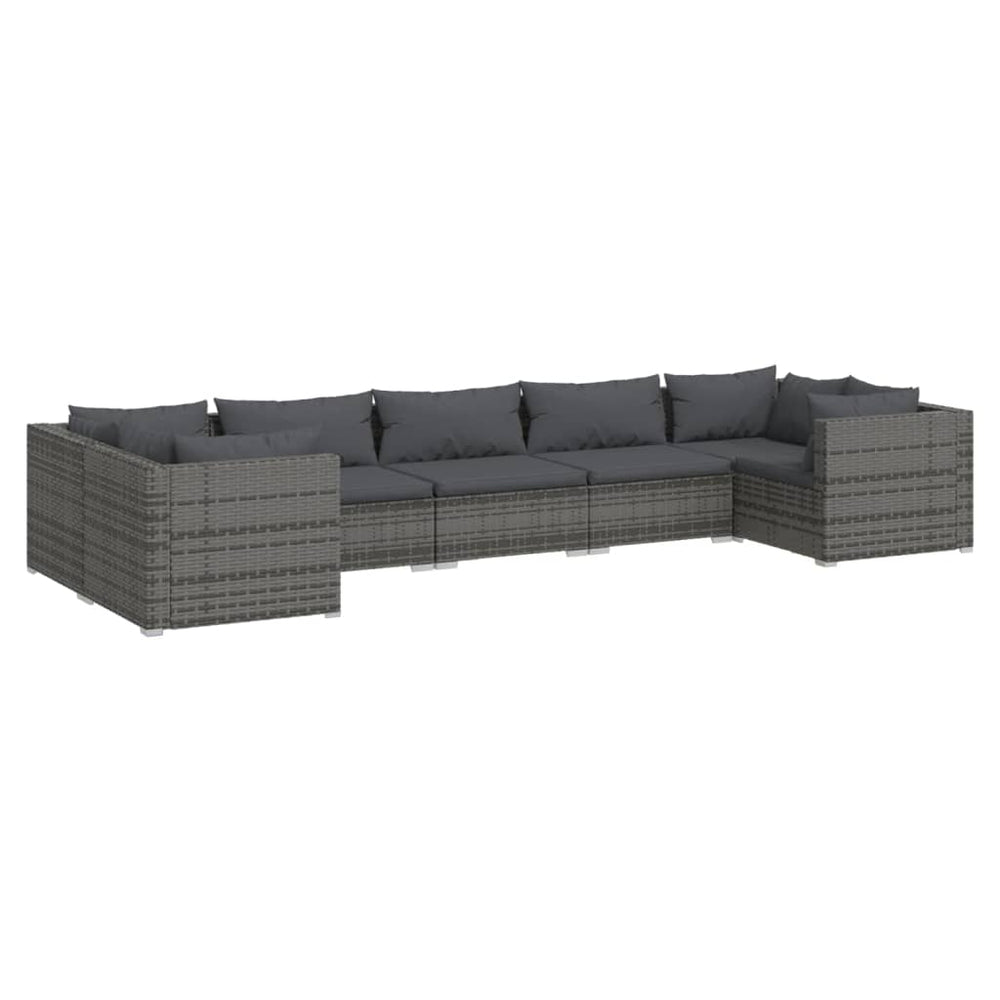 vidaXL Salon de jardin 7 pcs avec coussins résine tressée gris