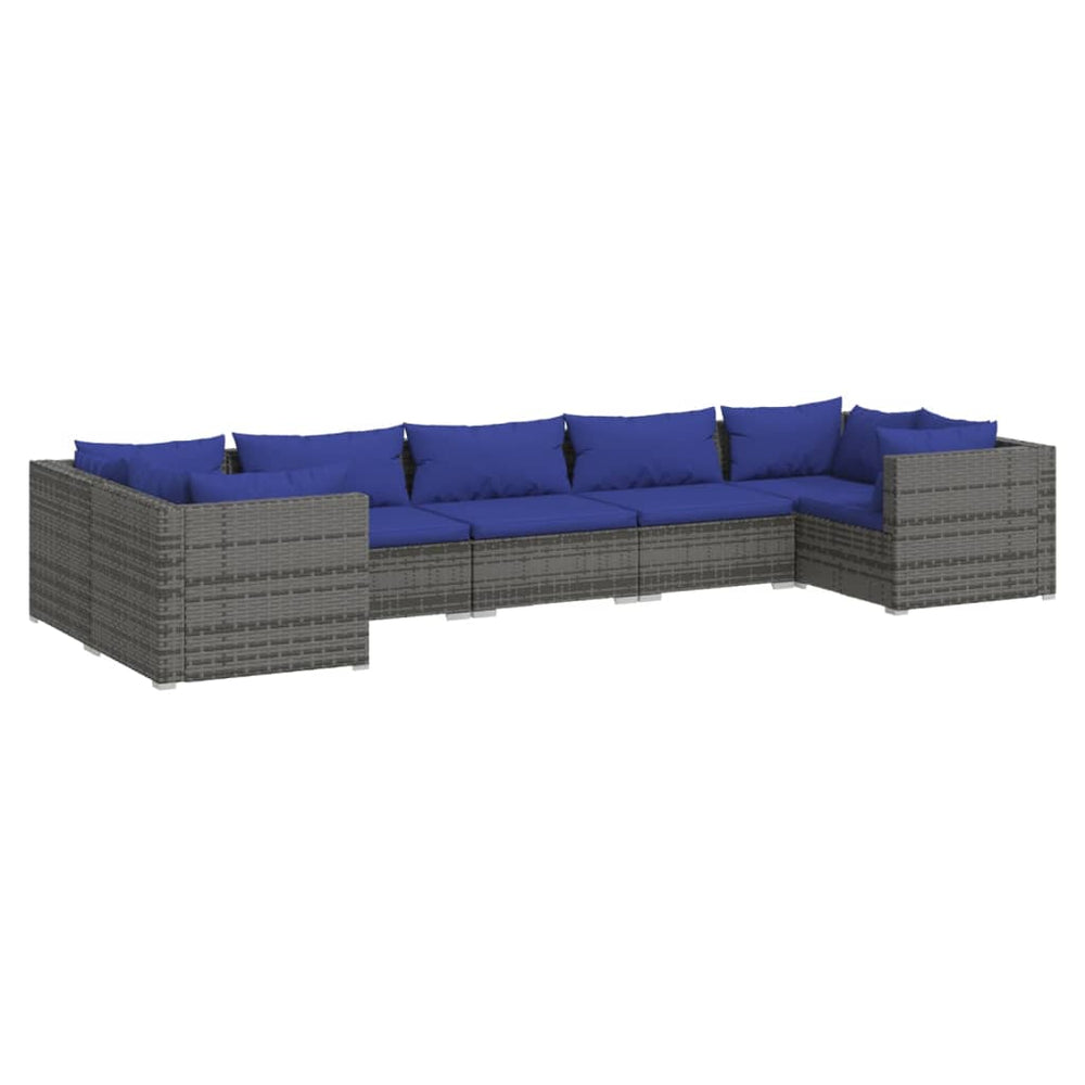 vidaXL Salon de jardin 7 pcs avec coussins résine tressée gris