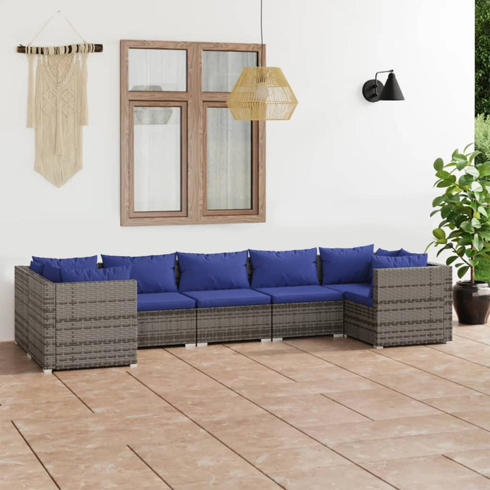 vidaXL Salon de jardin 7 pcs avec coussins résine tressée gris